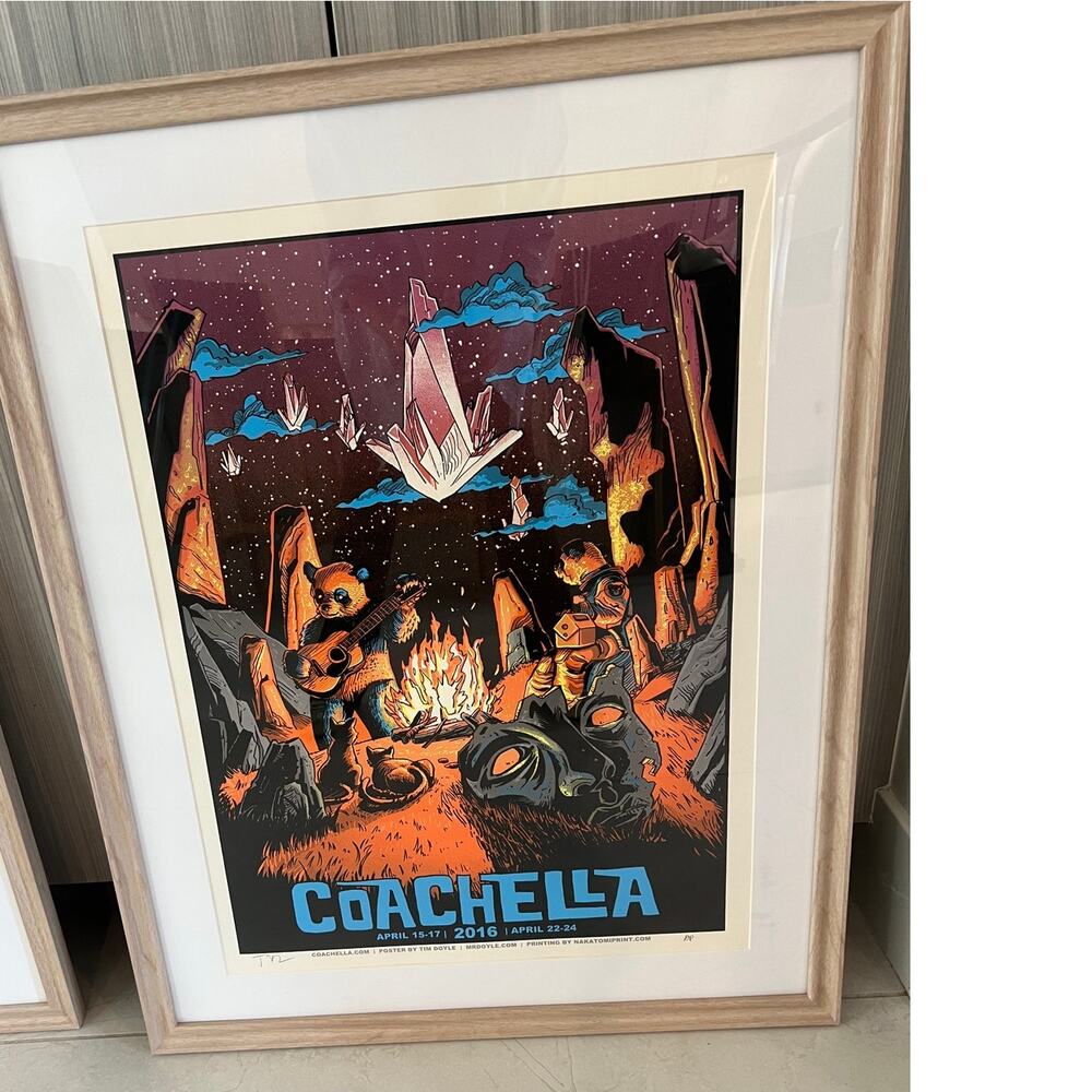Signed # AP silkscreen concert poster 2016 Coachella Music Festival Authenticity